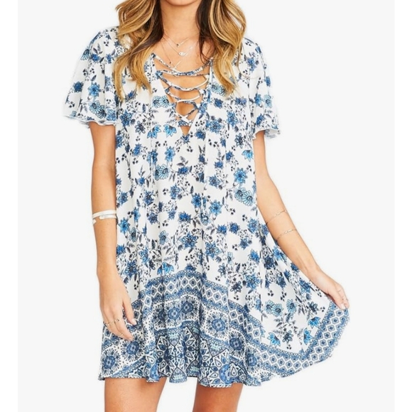 Show Me Your MuMu Dresses & Skirts - Show Me‎ Your Mumu Kylie Lace Up Short Sleeve Printed Dress L